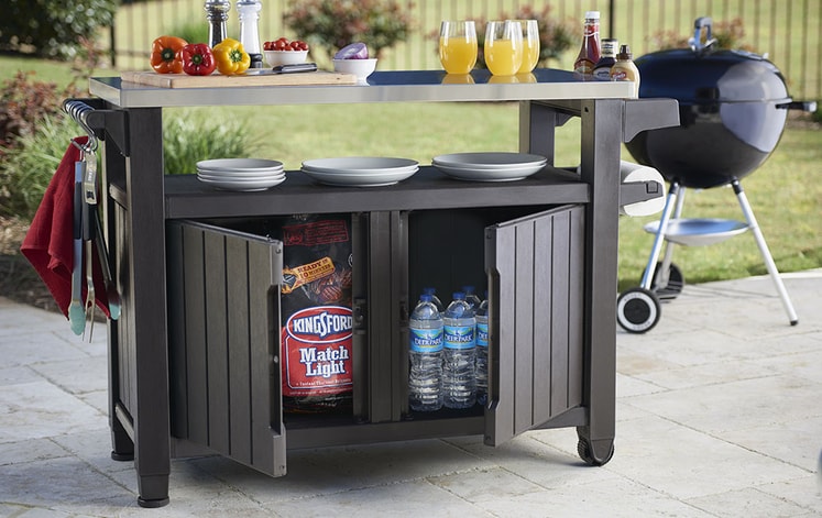Unity XL Brown Outdoor Kitchen Cart with Storage - Keter